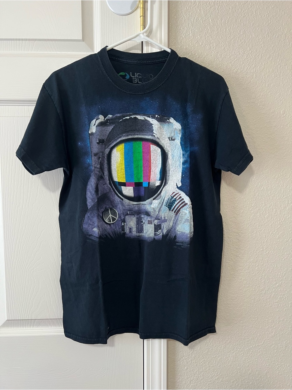 Liquid Blue Space Station Y2K Astronaut Graphic Tee Black Size Medium
